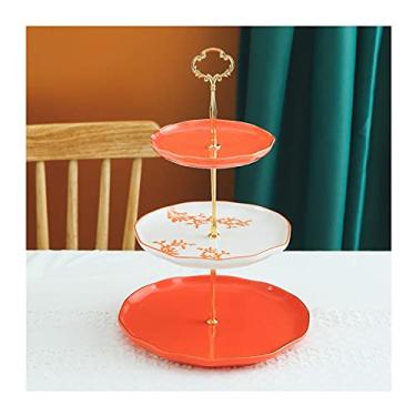 Imagem de Pratos de exibição de doces, tigela de frutas, suporte de cupcake de 3 camadas, suporte de cerâmica em camadas, bandeja de torre de lanche de frutas para casamento, casa, aniversário, chá, chá de bebê