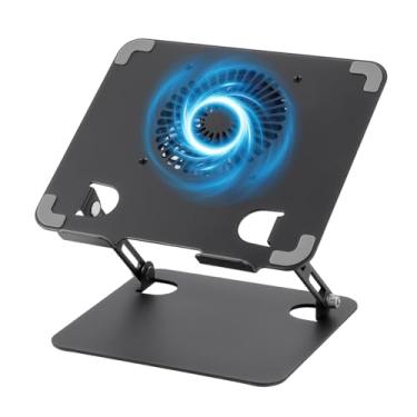 Imagem de Suporte para Notebook com Cooler Ajustável - Base Ergonômica com Ventilador Removível para 10-17.3 Polegadas, Suporte de Notebook em Aço Carbono, Apoio Estável Até 8Kg (Preto)