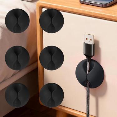 Imagem de Pacote com 6 clipes organizadores de cabos, suporte de cabo de linha de dados multicoloridos para casa e escritório, organize seus cabos organizadores de mesa evita emaranhamento e danos