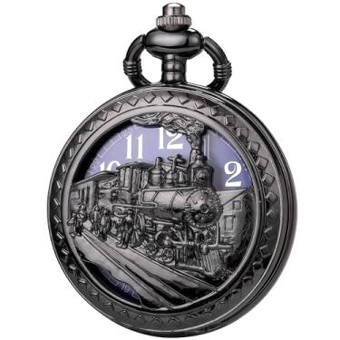 Imagem de DerMacht Relógio de bolso Steampunk com corrente para cosplay masculino liso com estampa de sol, Ag.Rena, preto e azul