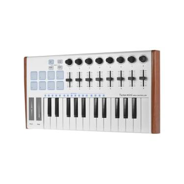 Imagem de Phefop Controlador de Teclado MIDI de 25 Teclas, Teclado Musical Portátil USB Plug and Play Com 8 Pads Retroiluminados RGB e Botões de Controle, para Software de Música