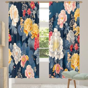 Imagem de 2 conjuntos de painéis de cortinas transparentes coloridas de flor japonesa, cortinas transparentes arejadas com filtro leve, painéis de cortina de porta e janela para sala de estar, quarto, jantar