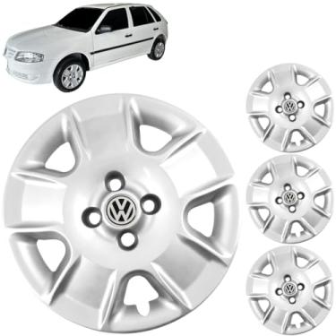 Imagem de Jogo 4 Calotas Aro 14 Vw Gol Parati e Saveiro G3 G4 2000 a 2014 Com Adesivo Logo Vw Resinado Grid GR067CA