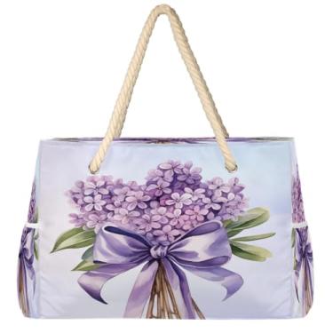 Imagem de hongjinglin Bolsa de praia grande leve dobrável roxa unicórnio linda bolsa de ombro para piscina, Cor 3, Large