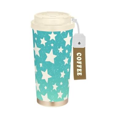 Imagem de SEHANY Caneca de viagem Galaxy Starry Sky de viagem de 500 ml Copos de café reutilizáveis revestidos de cerâmica com tampa à prova de vazamento, parede dupla, isolamento a vácuo, copo de café de aço