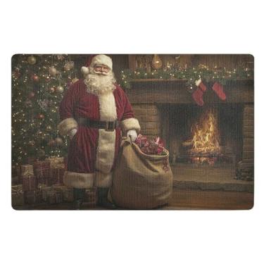Imagem de SEHANY Tapete de porta de inverno Papai Noel Natal para todos os climas, impermeável, secagem rápida, bem-vindo, tapete de entrada antiderrapante, tapete decorativo de poliéster para entrada, varanda