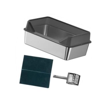 Imagem de IEUDNS Caixas de areia para gatos, semi-fechadas, bandeja sanitária para gatos, antirrespingos, portátil, com laterais altas, caixa de areia para gatos, Preto