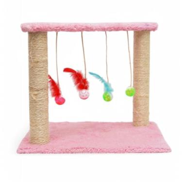 Imagem de Arranhador para Gatos Interativo – Poste de Sisal + Brinquedos Suspensos (Rosa)