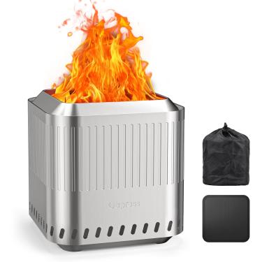 Imagem de Gaprass Fogueira de mesa, sem fumaça, fogueira de aço inoxidável de 21 cm para uso externo, com bolsa de viagem, alimentada por grânulos, madeira, fogão portátil de baixa fumaça para acampamento