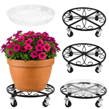 Imagem de Pacote com 4 suportes para plantas com rodas de 33,5 cm para plantas grandes, rolos de plantas resistentes, suporte de plantas, à prova de ferrugem, suporte para plantas de ferro forjado, carrinho de