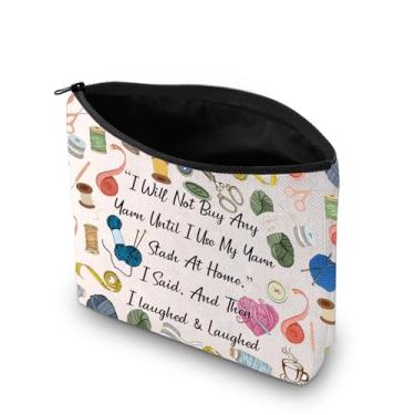 Imagem de PXTIDY Bolsa para projetos de tricô, estojo cosmético, presente para amantes de tricô, crochê para amantes de costura, bolsa de armazenamento de tecelagem, presente de tricô
