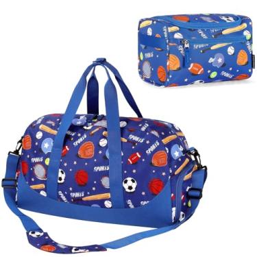 Imagem de Choco Mocha Bolsa de viagem infantil para meninos – Bolsas noturnas com bolsa de higiene para academia de viagem de fim de semana, presentes de Natal para meninos e crianças, azul bola