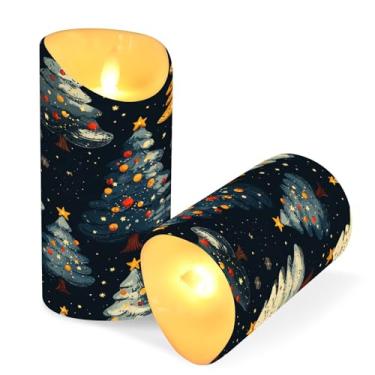 Imagem de Blueangle Pacote com 2 velas sem chamas de árvores de Natal com controle remoto e temporizador, velas LED cintilantes (7,6 cm x 15 cm) para decoração de casa, casamento, acampamento (204)