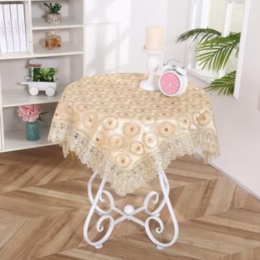 Imagem de Wuluwala Toalha de mesa quadrada pequena bordada de renda floral vintage estilo francês toalha de mesa com macramê elegante chique capa de mesa para casamento, aniversário, cozinha, decoração de casa