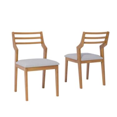Imagem de Conjunto com 2 Cadeiras Damasco Linho Cinza e Madeira
