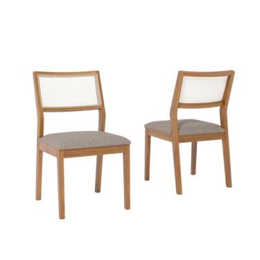 Imagem de Conjunto com 2 Cadeiras Bella Linho Bege e Madeira