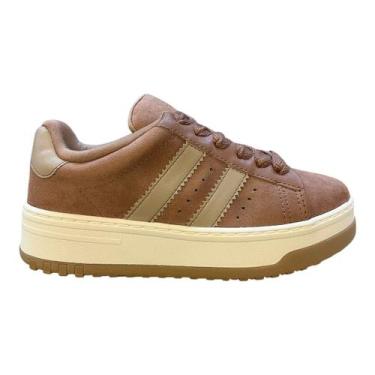 Imagem de Tenis Feminino Ramarim Casual Conforto Camurça Plataforma Listras Amar