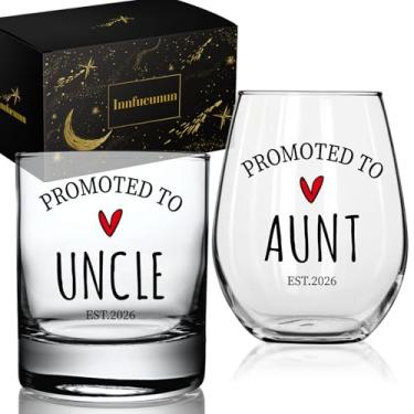 Imagem de Innfueunun Conjunto Promoted to Aunt & Uncle 2026, presentes de taça de vinho para anúncio de gravidez, tio e tia pela primeira vez