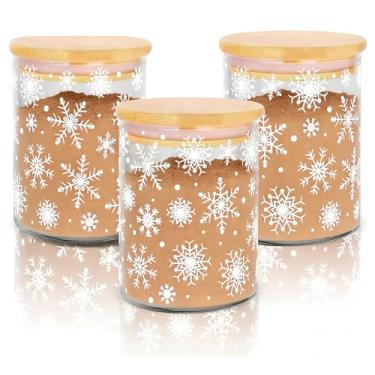 Imagem de JarThenaAMCS Conjunto de 3 potes de armazenamento de vidro de Natal, branco, floco de neve, transparente, com tampa hermética para festa de Natal, casa, cozinha, bancada, decoração