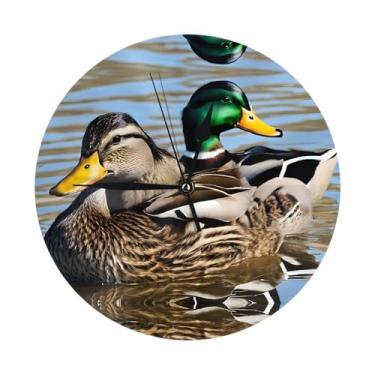 Imagem de ZERAOKE Pato Mallard - Relógio de parede redondo moderno - silencioso sem tique-taque operado por bateria, decoração de mesa ou parede para sala de estar, quarto, escritório.