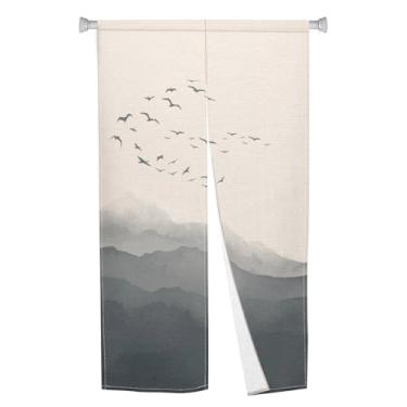 Imagem de Leowefowa Cortina de porta japonesa Noren tradicional japonesa Feng Shui tapeçaria montagem em tinta chinesa painel de tratamento de janela para divisória de porta de quarto cozinha decoração de casa