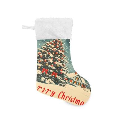 Imagem de xigua Árvore de Natal vintage, meia de Natal, grande, doces, presente pendurado, meias de Natal, decoração para decoração de festa de férias em família, lareira