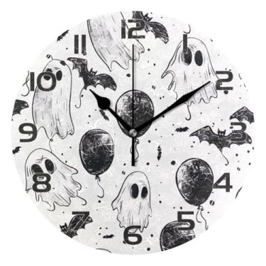 Imagem de YETTASBIN Relógio de parede fantasma de Halloween, silencioso, sem tique-taque, operado por bateria, relógio redondo decorativo criativo para cozinha, sala de estar, banheiro, decoração de escritório
