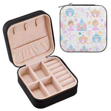 Imagem de YETTASBIN Caixa de joias Princess Elements para adolescentes, meninas, mulheres, presente de aniversário, Natal, caixa de armazenamento portátil de couro PU, mini estojo de joias de viagem para colar