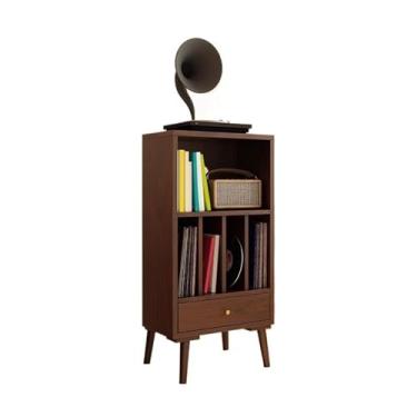 Imagem de Suporte para armazenamento de CDs Armário baixo de madeira para discos vinil com gavetas, expositor e porta-discos(Walnut colour)