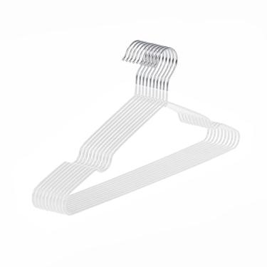 Imagem de gofuch Cabides de metal ultrafinos, pacote com 10 cabides antiderrapantes revestidos de PVC que economizam espaço para armário, 40,6 cm de largura para ternos, vestidos, jaquetas (branco)