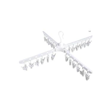 Imagem de Cabideiro Articulado com Braços Giratórios, 1,70m de Altura, Branco, Metal e Plástico, 3 Braços com Prendedores, Base Reforçada