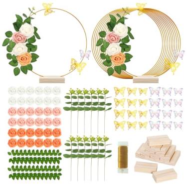 Imagem de Orchidleaf Conjunto de 12 peças de mesa florais de metal de 30 cm com base de suporte de guirlanda de metal dourado, folhas de flores artificiais, borboletas, adequado para decoração de mesa de