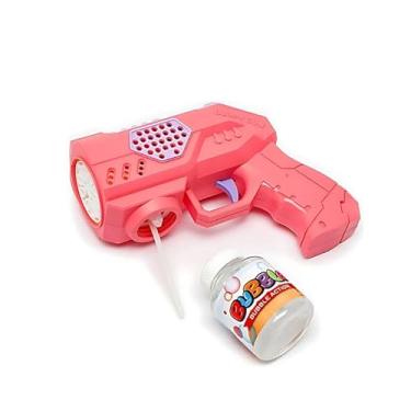 Imagem de Bubble Gun Pistola de Bolhas de Sabão Automática, Rosa, 10 Saídas, Plástico ABS, 18.5x13cm, com Sistema Anti-vazamento, Funciona com 4 Pilhas AA