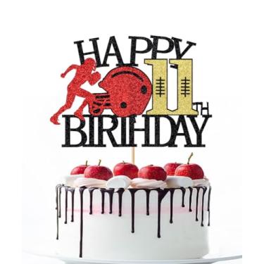 Imagem de Naicaek Topo de bolo de futebol com glitter, feliz aniversário de 11 anos, decoração de bolo com tema de jogador de rúgbi, decoração de festa de aniversário de 11 anos para meninos e meninas