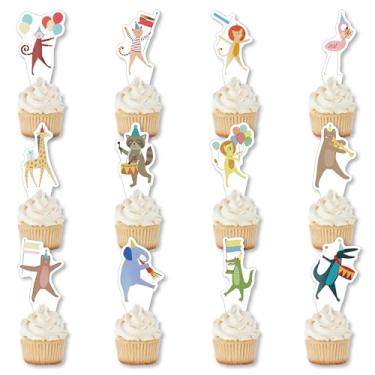 Imagem de 24PCS Animal Parade Cupcake Toppers (12 Designs) – Pre-Assembled Cardstock Safari & Jungle Cake Decorations for Boys Girl Adult Birthday, Baby Shower, Zoo Party, Wild Animal Theme Party Supplies