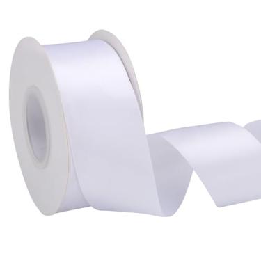 Imagem de EUSOAR Fita branca, 1 rolo de 3,8 cm x 65 m, fita de cetim dupla face de tecido, fitas de seda de casamento para artesanato, embrulho de presente, buquê de flores, convite feito à mão, decoração de