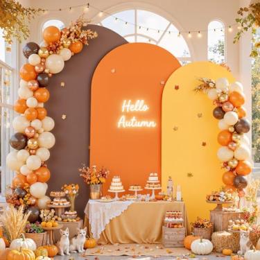 Imagem de Conjunto de 3 capas de arco de casamento, colheita de outono, conjunto de 3 capas de arco laranja, vermelho, marrom, para festa de aniversário, cerimônia, chá de bebê, banquete, 1,5 m, 1,8 m