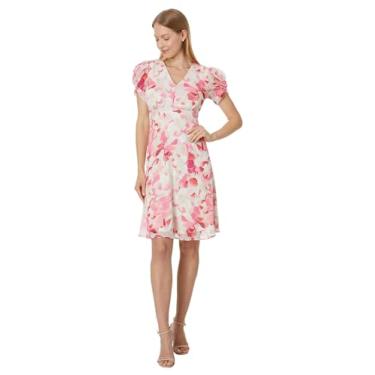 Imagem de Calvin Klein Vestido feminino curto de chiffon com manga bufante, Hibisco Multi, 5