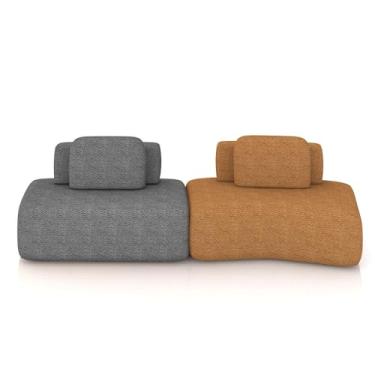 Imagem de Sofá Ilha Sala de Estar Dakota 2 Módulos 316cm Encostos Almofadas Soltas Bouclê Rústico Cinza/Terracota G33 - Gran Belo