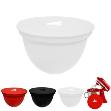 Imagem de JDL LUCKY LIFE Forros de tigela de silicone para acessórios e acessórios para batedeira KitchenAid 5QT - tampa de tigela com válvula de ar - reutilizável e lavável na lava-louças (branco)
