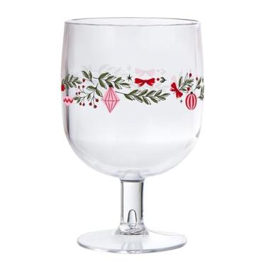 Imagem de Slant Collections Copo de vinho inquebrável com haste acrílica empilhável de Natal, conjunto de 4, guirlanda de Natal