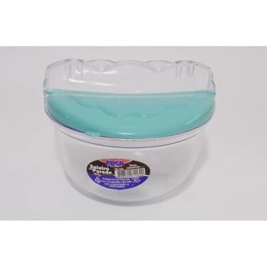 Imagem de Saleiro De Parede Cristal Em Acrílico, Transparente com Tampa Azul, Capacidade 600 Gramas, 14 cm x 11 cm, Fixação na Parede