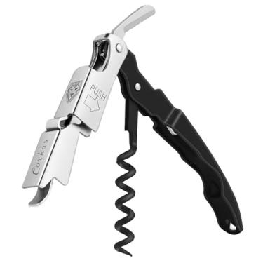 Imagem de Chave de vinho - CORKAS abridor de vinho sólido, dobradiça dupla atualizada, saca-rolhas de garçom montado à mão real com cortador de folha, abridor de garrafa, compacto resistente com aço inoxidável