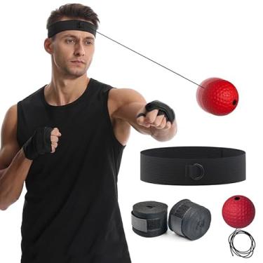 Imagem de Bola de reflexo de boxe, bola de treinamento de boxe com faixa de cabeça ajustável e envoltórios de mão melhoram a coordenação olho-mão, velocidade de perfuração, reação de luta, fitnes, equipamento
