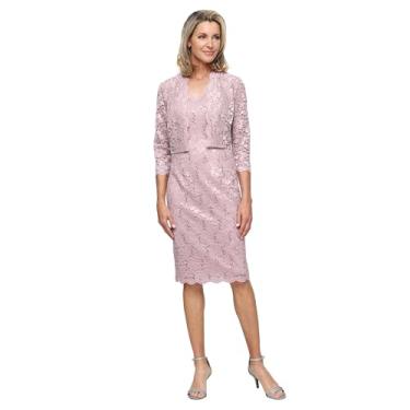 Imagem de S.L. Fashions Vestido feminino curto de renda com lantejoulas para ocasiões especiais com jaqueta Bolero, Blush, 52