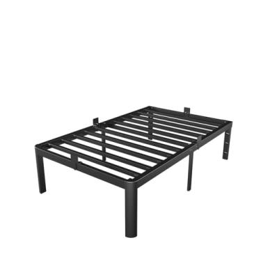 Imagem de KZZLOL Moldura de cama preta tamanho solteiro 40,6 cm, estrutura de cama de solteiro de metal, sem necessidade de mola de caixa, furos para cabeceira DIY, suporte de aço resistente 1,587 kg,