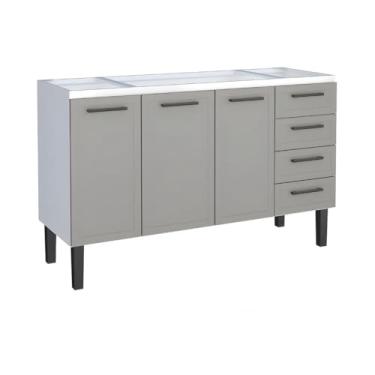 Imagem de Armário de Cozinha 144cm 100% Aço 3 Porta e 4 Gavetas Balcão (Cinza)
