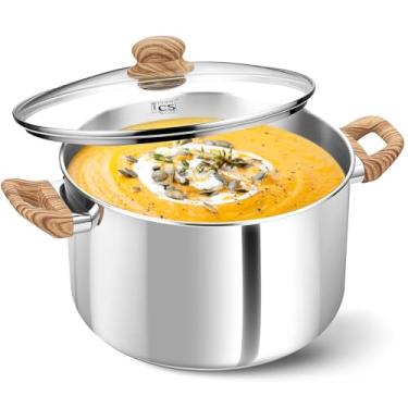 Imagem de KOCH SYSTEME CS Panela De Aço Inoxidável - Caldo Indução 6 Litros Com Tampa Para Massas, Sopas, Espaguete E Panelas Sopa. Baquelite Resistente Ao Calor Alça Dupla, Lavável Na Máquina Lavar Louça.