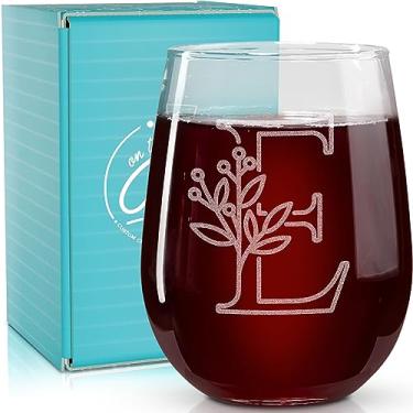 Imagem de On The Rox Drinks Presentes com monograma para mulheres e homens - Letra A-Z com monograma gravado com inicial taça de vinho sem haste - Presentes de vinho personalizados de 500 ml para mulheres e
