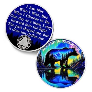 Imagem de Urso Polar Aurora Moeda de Sobriedade de 6 Anos - Enraizada em Força Moedas AA de Seis Anos - Recuperação de Vícios e Medalhões NA AA - 1-10 Presentes Livres de Narcóticos Alcoólicos Anônimos para